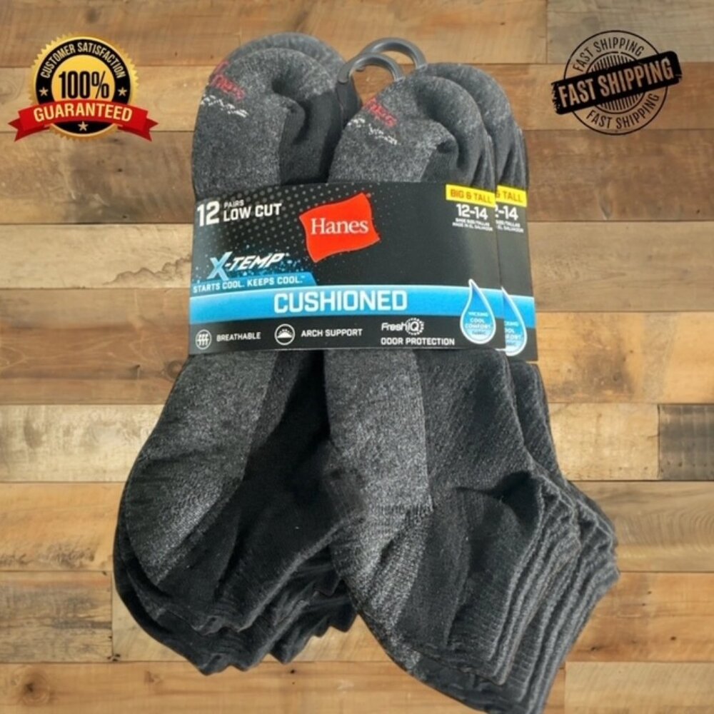 Hanes Men's Socks X-Temp, Cushioned Lowcut 12-pack, BIG &‎ TALL